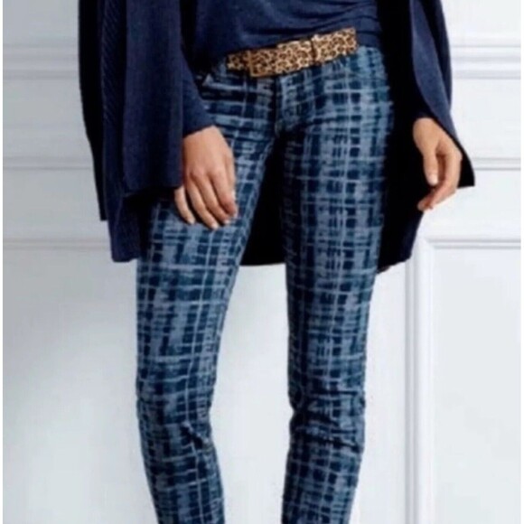 Cabi Grid Skinny Jeans #3047 Stretch Blue Tie Dye Plaid Denim Pant Womens 2 Boho - Picture 10 of 11